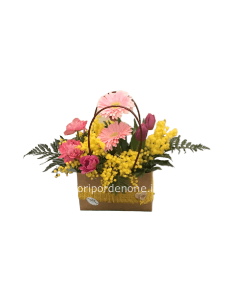 borsetta fiori mix e mimosa