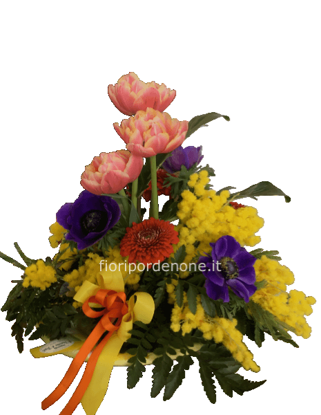 Centrotavola Con mimosa e fiori colorati